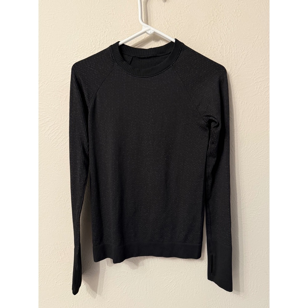Lululemon Long Sleeve Shirt Black Ribbed Textured Knit Thumbholes Size 4